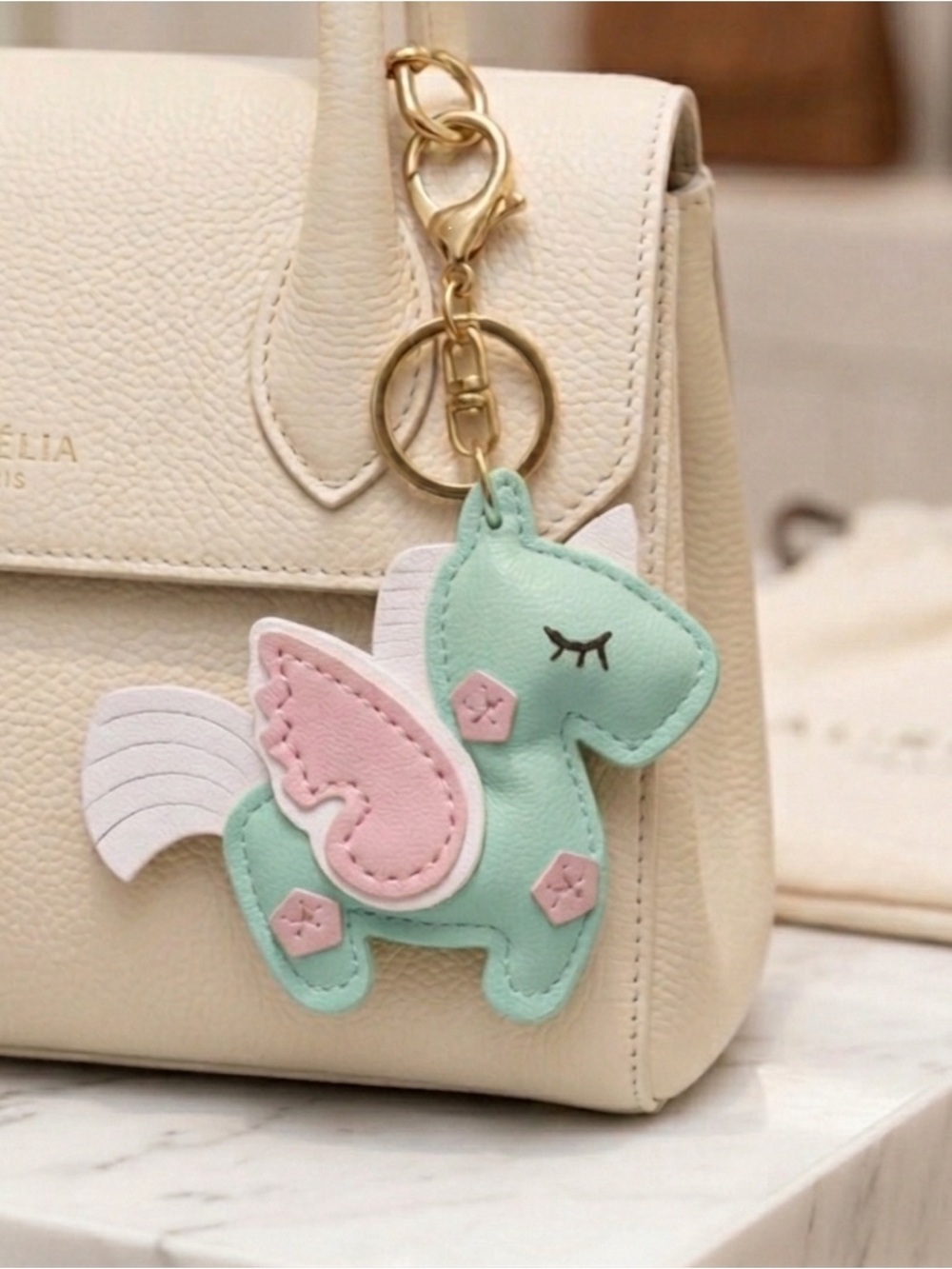 Mint Green Unicorn Key & Card Holder Charm with Pink Accents unbranded bag charm